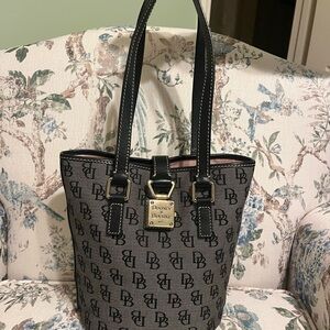 Dooney & Bourke Black Logo-Print Tote with Gold Plate